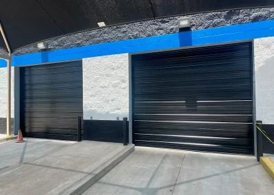 steel black roll-up overhead doors from the outside